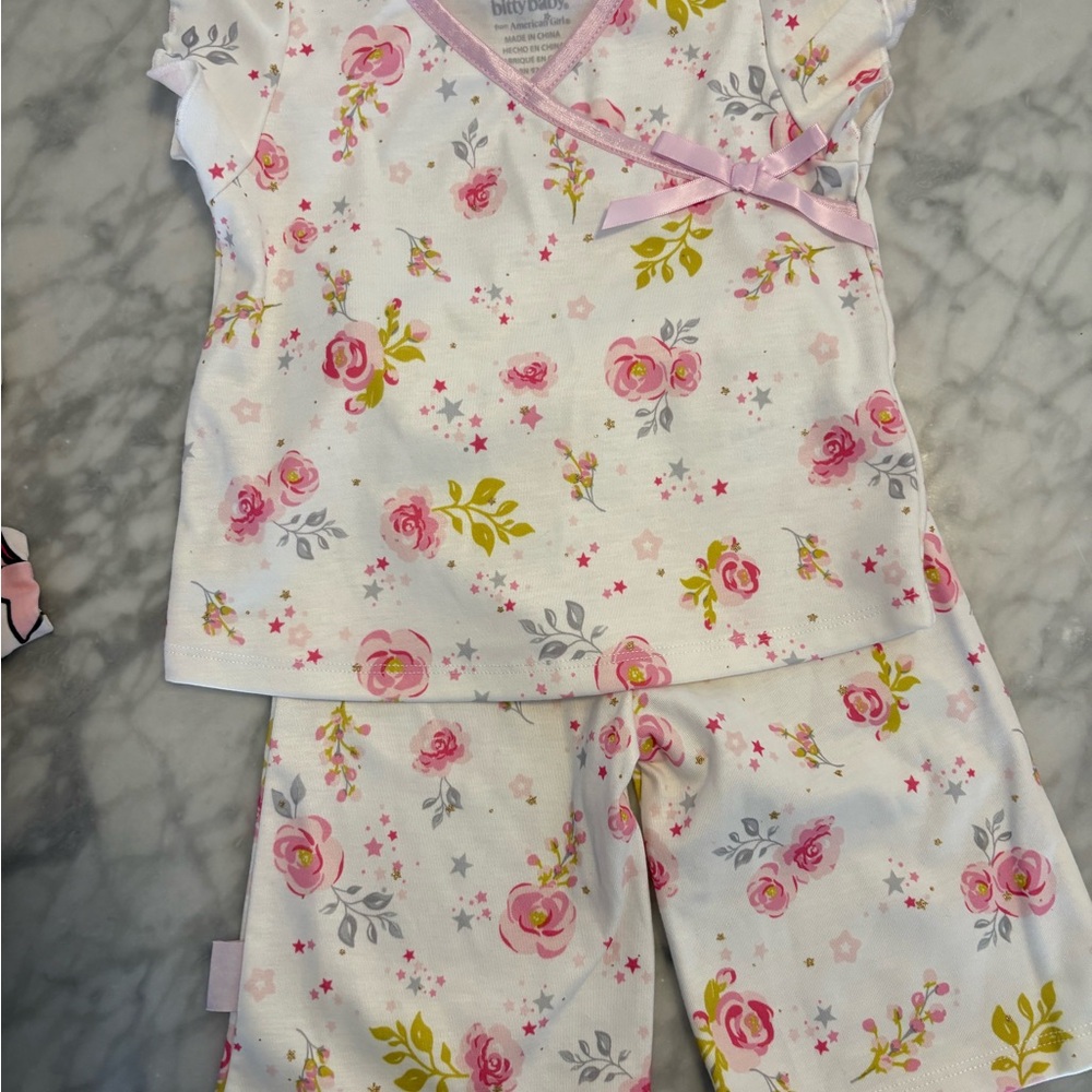 American Girl Bitty Baby Pink Floral Pajama Short Set